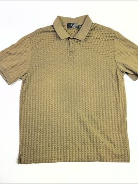 JM Collection Men's Olive-Tan Short Sleeve Polo with Geometric Texture